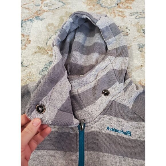 Avalanche Woman's 1/4 Zip Pullover Sweater Size Small Hooded Teal Gray Stripes - Picture 3 of 12